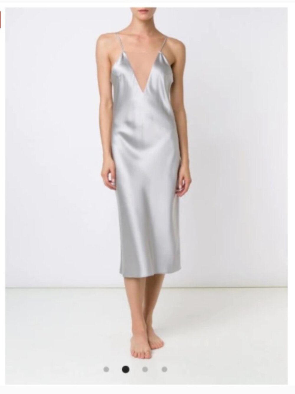 Fleur Du Mal Women's Silver & Sheer Plunge Bias Slip Silk Midi Dress Size Small
